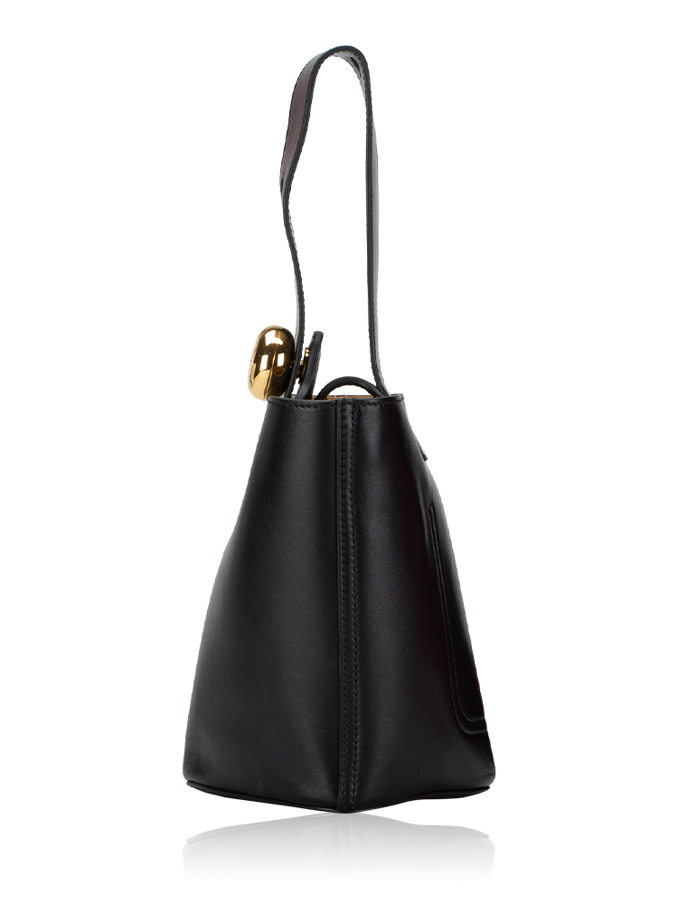 Smooth Calfskin Pebble Mini Bucket Bag Black