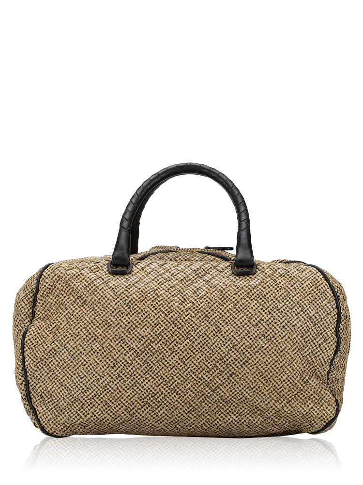 Houndstooth Intrecciato Pied de Poule Bowler Bag Cream