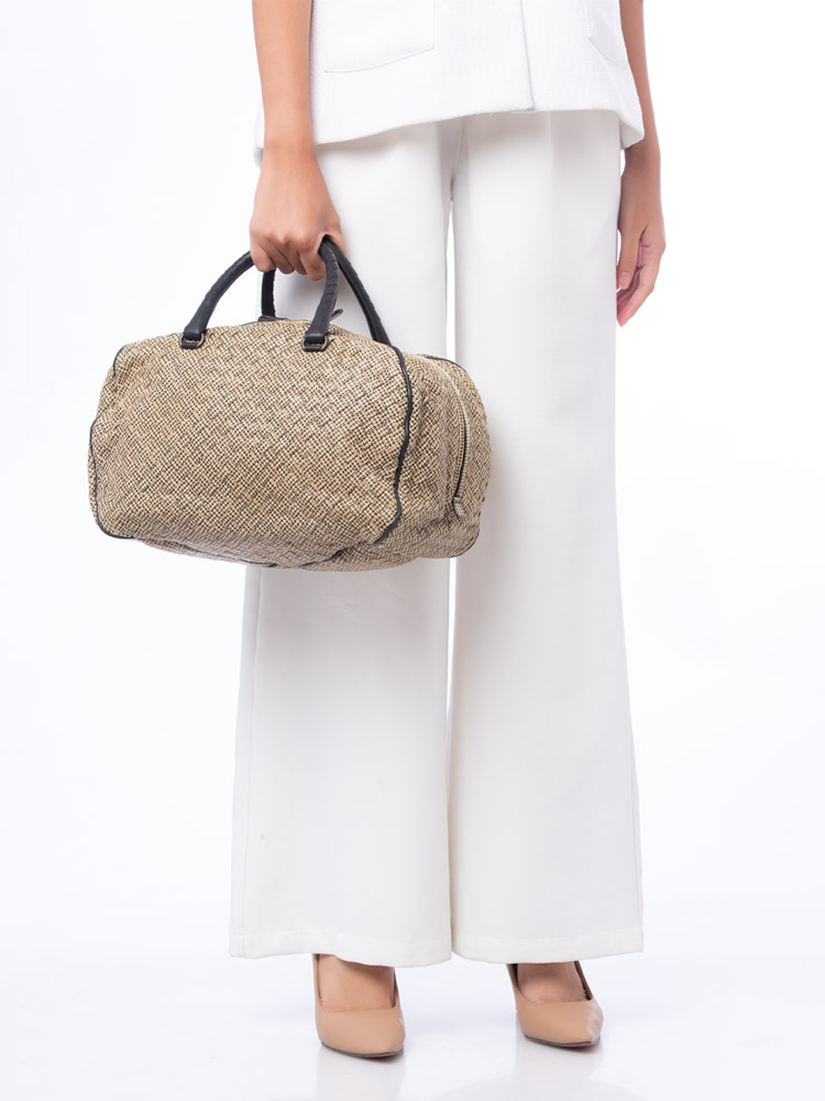 Houndstooth Intrecciato Pied de Poule Bowler Bag Cream
