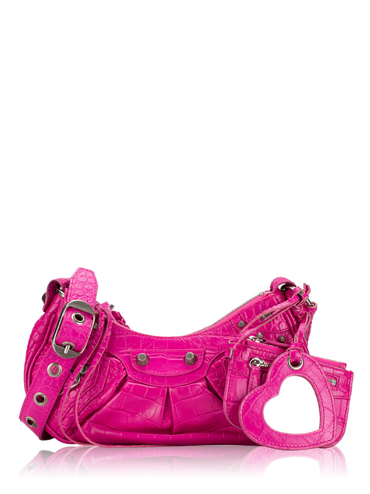  Extra Supple Calfskin Croco Effect Le Cagole XS Shoulder Bag Lipstick Pink
