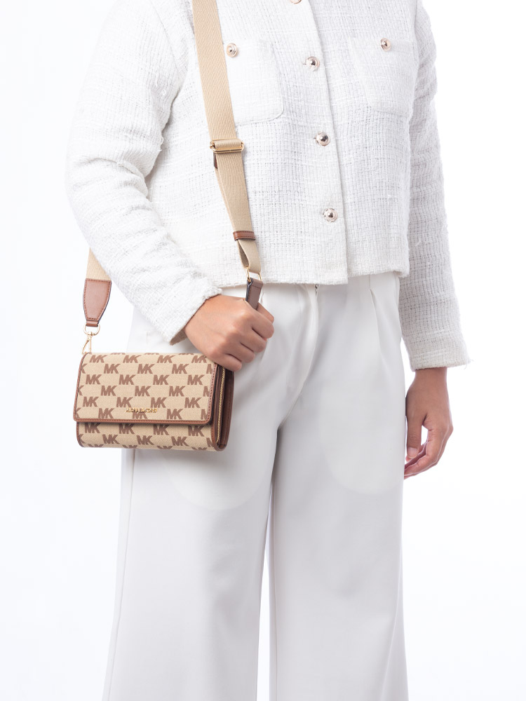 Signature Jet Set Jacquard Large Wallet Crossbody Bag Luggage