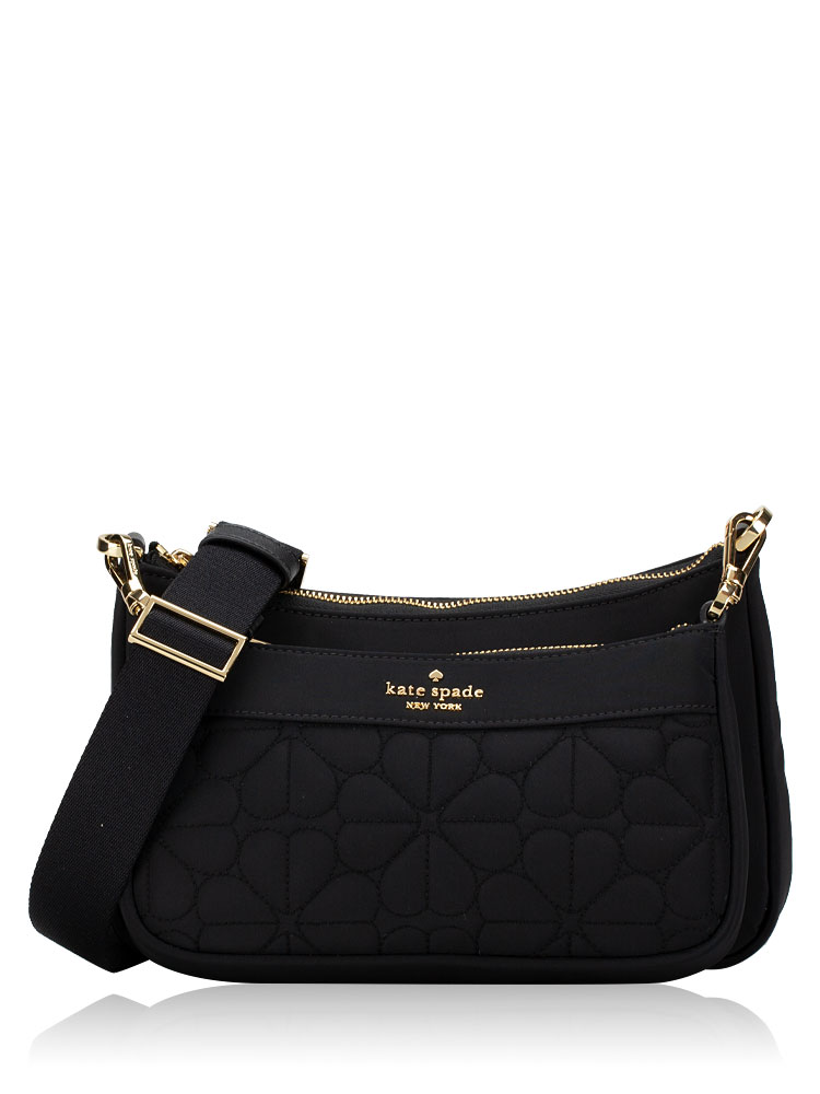 Duet Spade Flower Quilted Nylon Crossbody Black