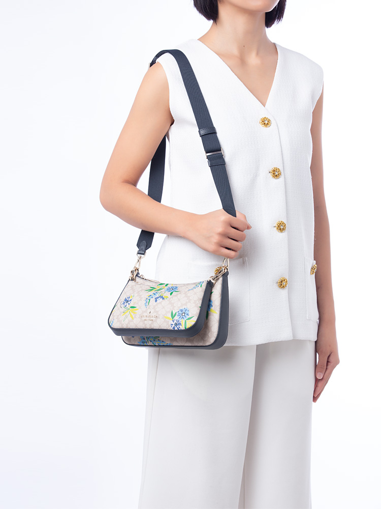 Duet Spade Flower Floral Crossbody Blazer Blue Multi