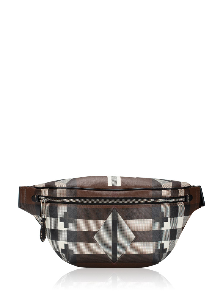 Canvas Check Bum Bag Dark Birch Brown White