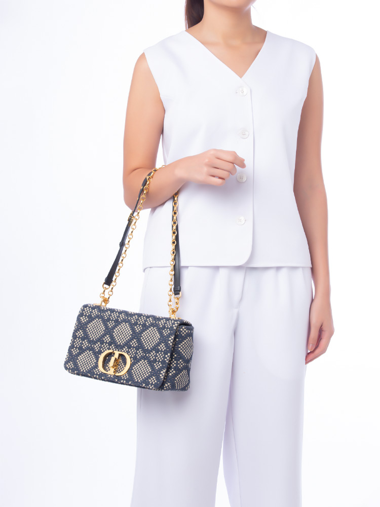 Tweed Macro Cannage Caro Medium Shoulder Bag Blue