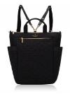 Flower Quilted Fabric Medium Convertible Backpack Black