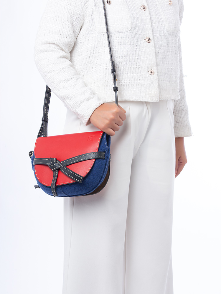 Calfskin Felt Gate Small Crossbody Red Blue