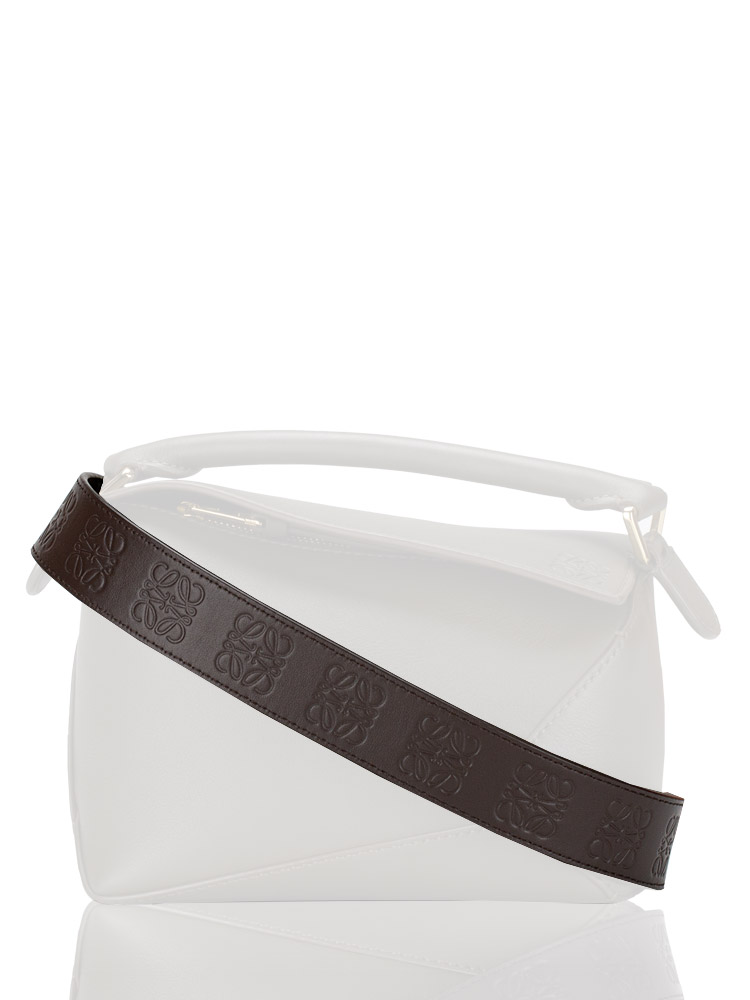 Satin Calfskin Embossed Anagram Strap Dark Chocolate