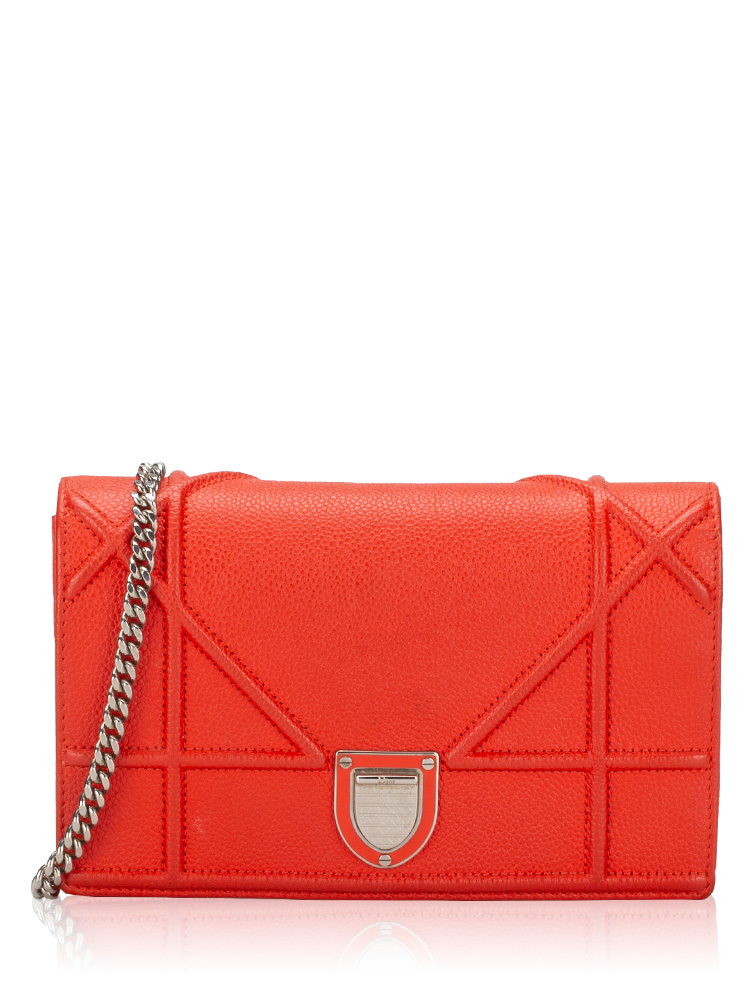 Grained Calfskin Diorama Wallet on Chain Pouch Rouge Vif