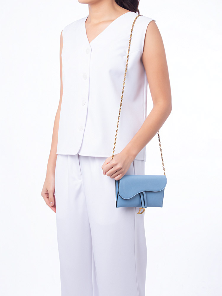 Goatskin Saddle Chain Wallet Cornflower Blue