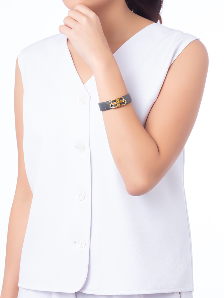 Croco Effect BB Thin Bracelet Dark Grey Sz M