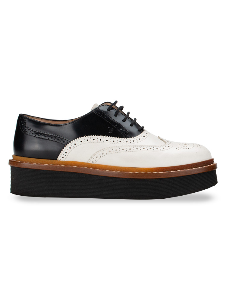 Calfskin Brogue Lace Up Platform Oxfords Black White Sz 37.5