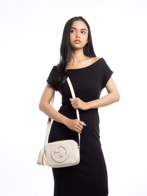 Calfskin Diagonal Stitched Blondie Small Disco Bag White