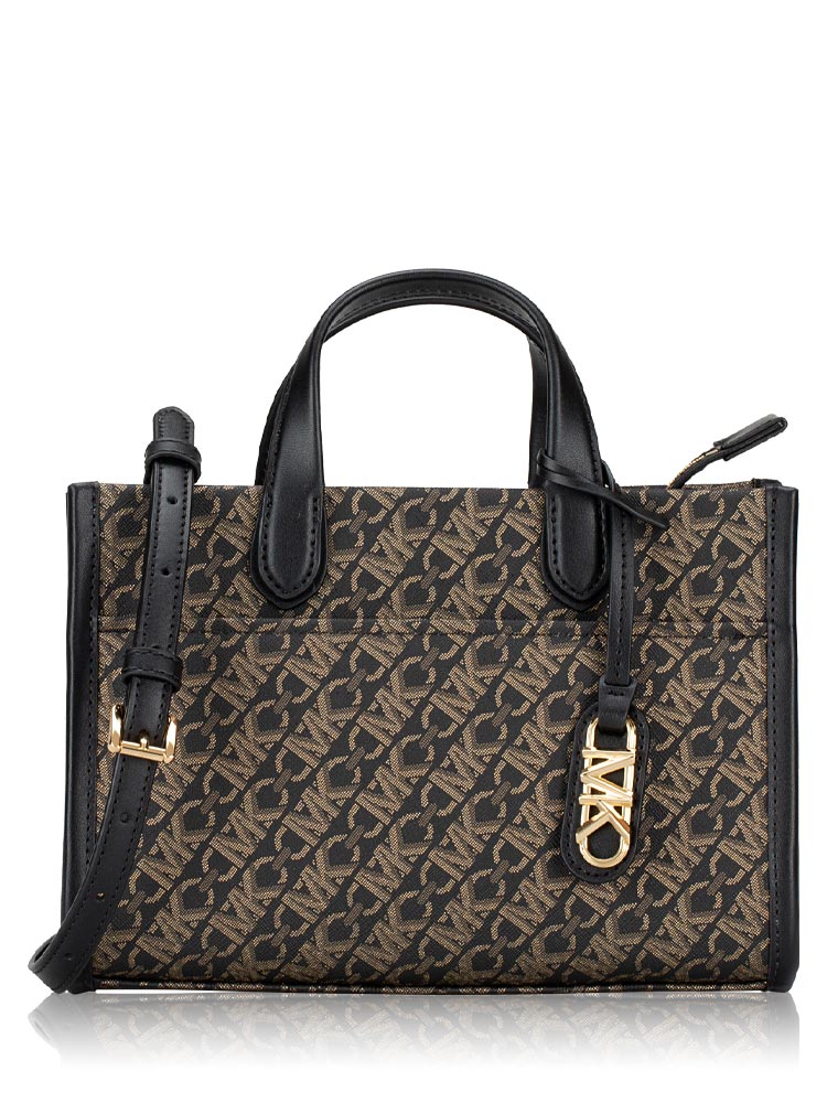 Signature Gigi Metallic Empire Small Messenger Black Pale Gold