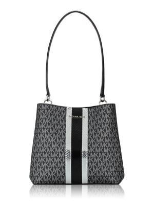 Metallic Signature Pratt Medium Bucket Bag Black
