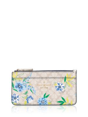 Spade Flower Floral Large Slim Card Holder Blazer Blue