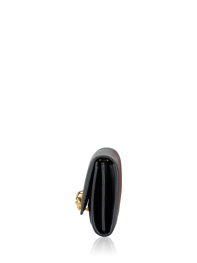 Pebbled Calfskin Skull Wallet on Chain Black