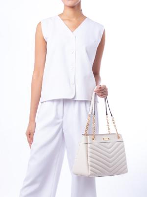 Whitney Quilted Leather Medium Shoulder Bag Light Cream