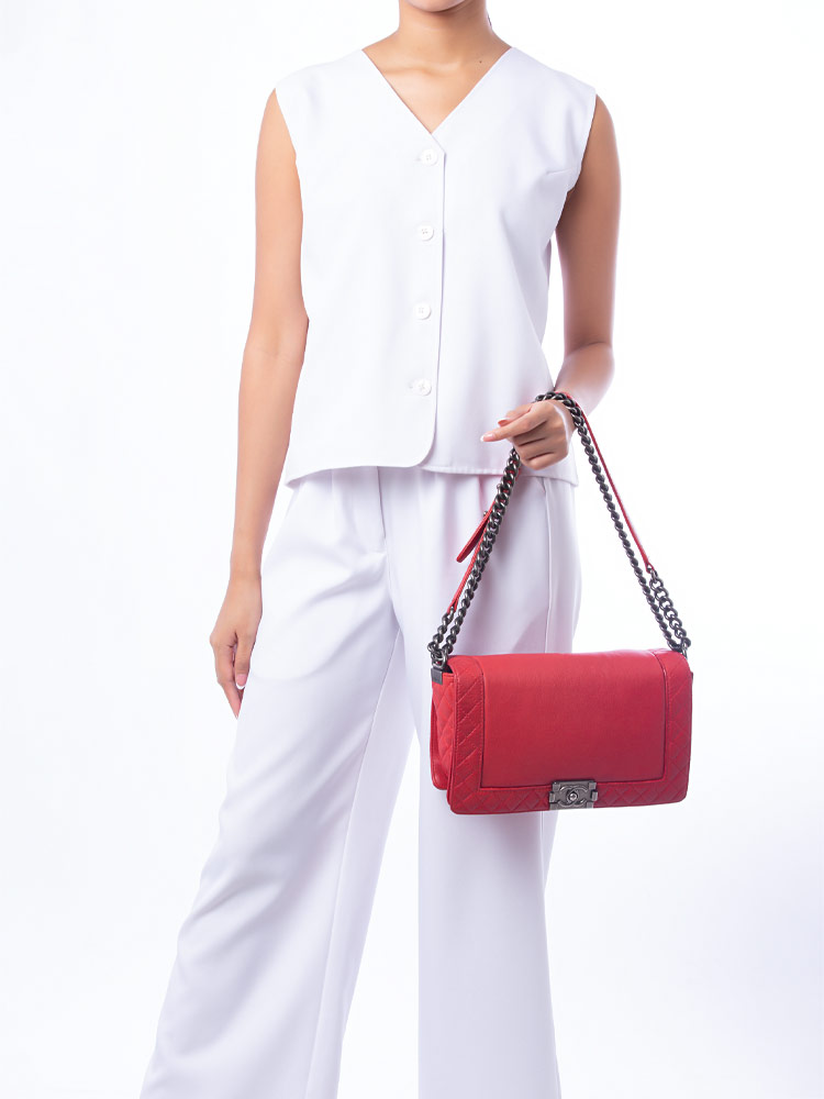 Calfskin New Medium Boy Reverso Flap Bag Red