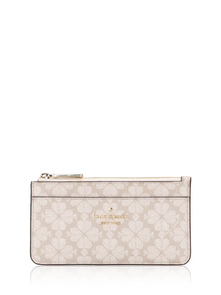 Spade Flower Large Slim Card Holder Dark Beige