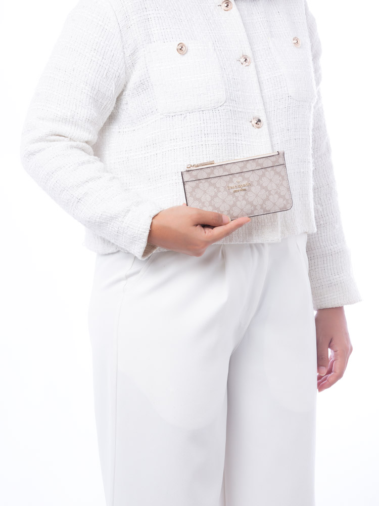 Spade Flower Large Slim Card Holder Dark Beige