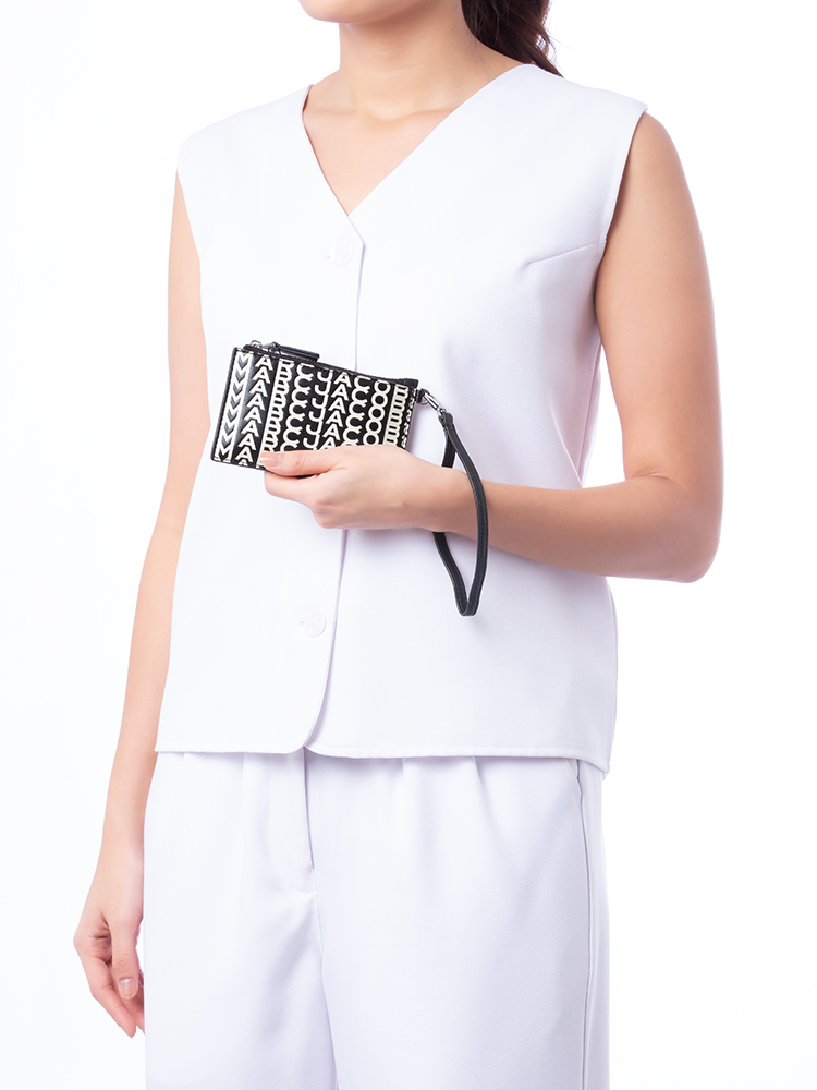 The Monogram Leather Zip Wallet Black White