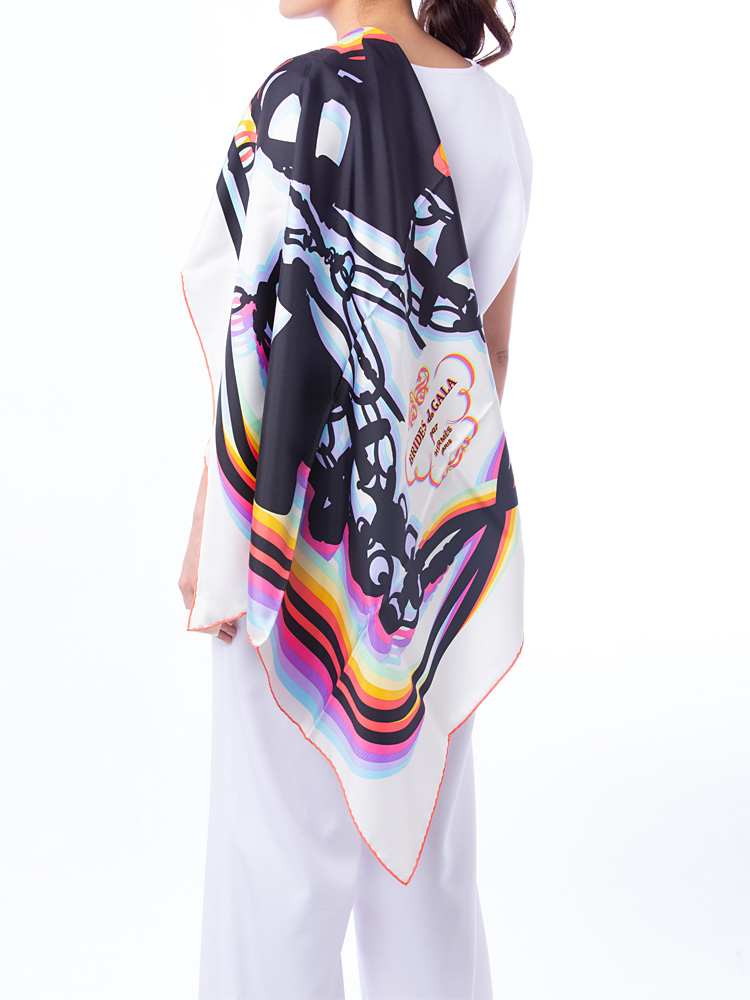 Silk Brides De Gala Shadow Scarf Creme Noir Rose Fluo