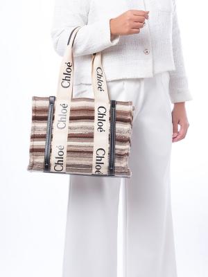 Cashmere Knit Woody Ribbon Medium Tote Black Multicolor