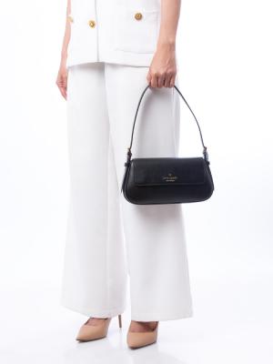 Madison Leather Small Flap Shoulder Bag Black