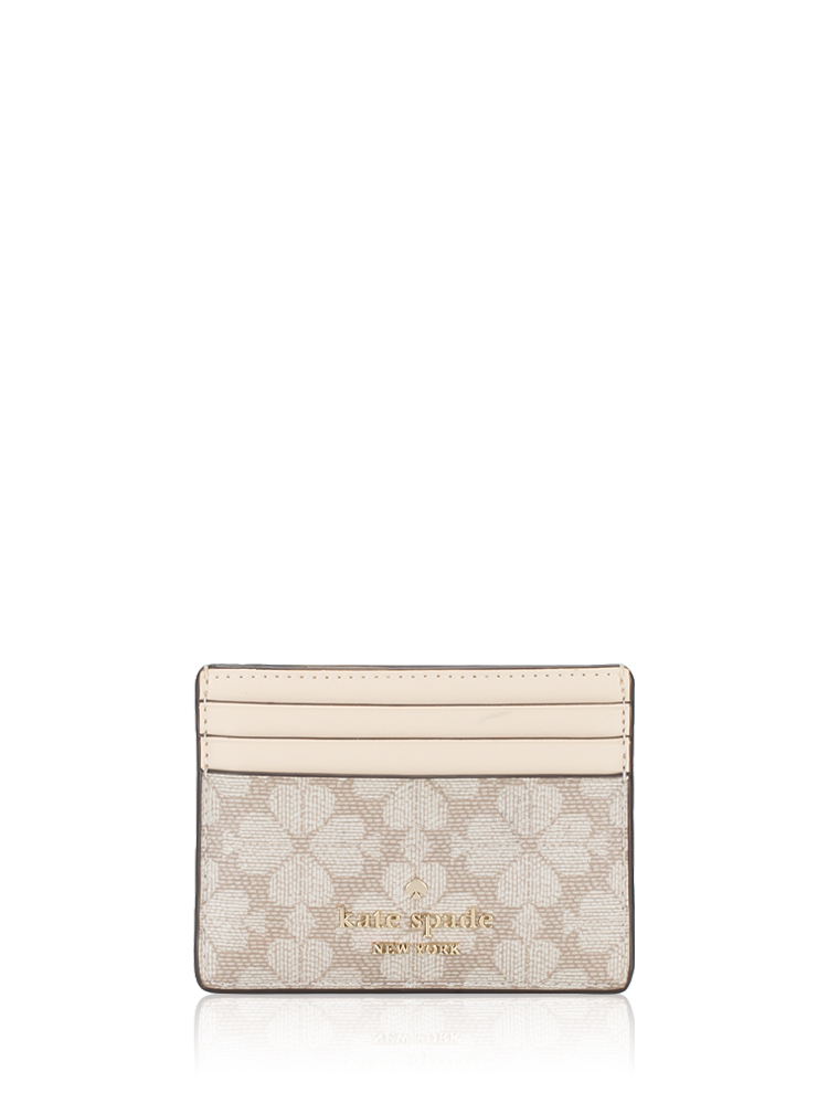 Signature Spade Flower Small Slim Card Holder Dark Beige