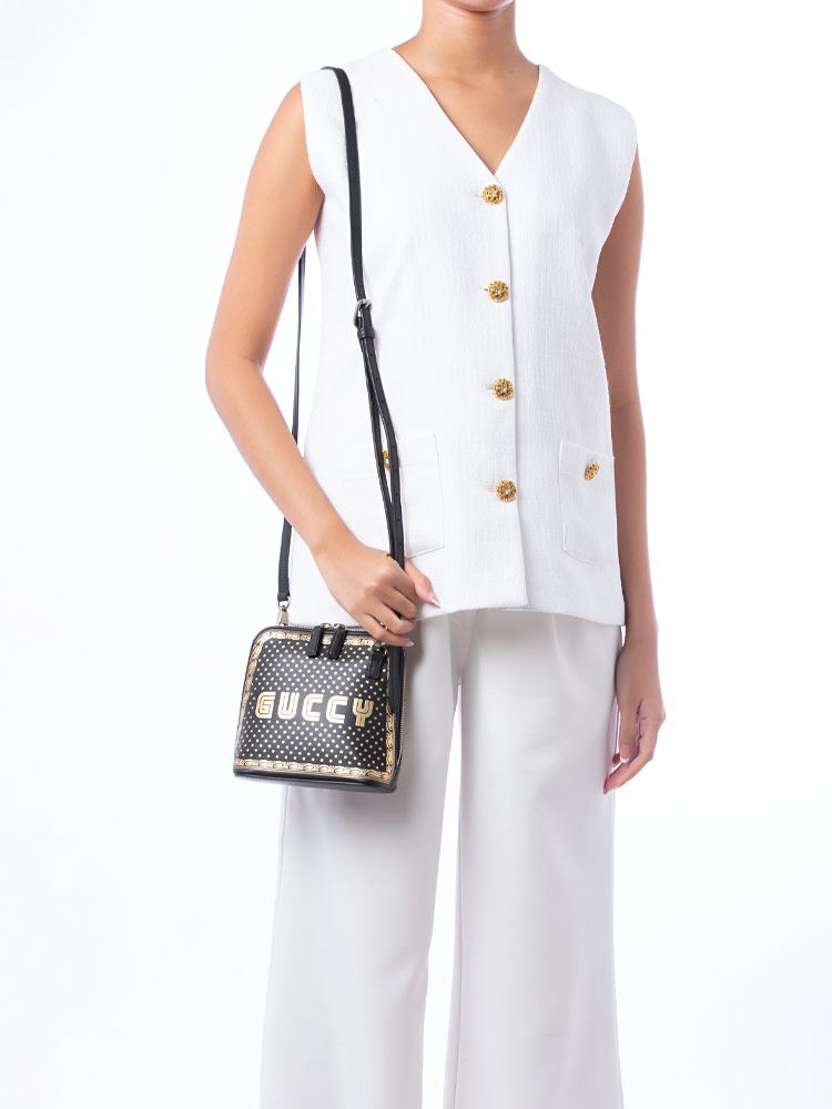 X SEGA GUCCY Stars Mini Dome Shoulder Bag Black Gold