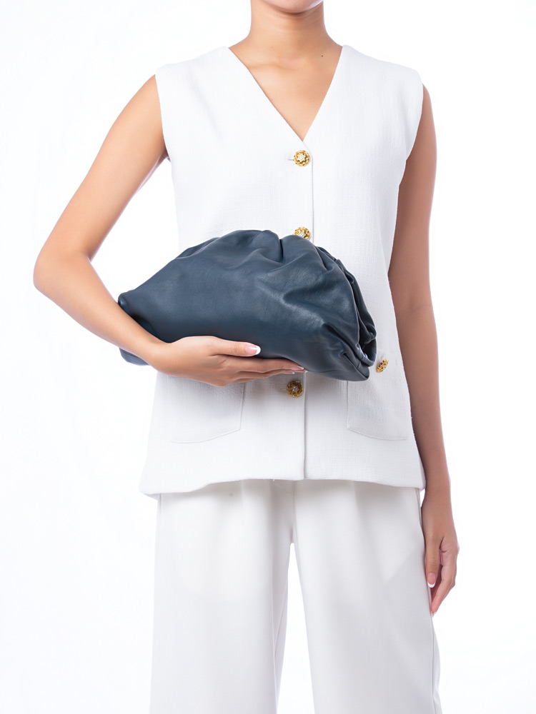 Smooth Butter Calf The Pouch Oversized Clutch Deep Blue