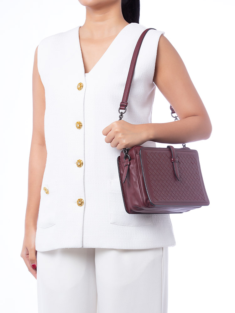 Nappa Intrecciato Double Sided Medium Camera Bag Barolo