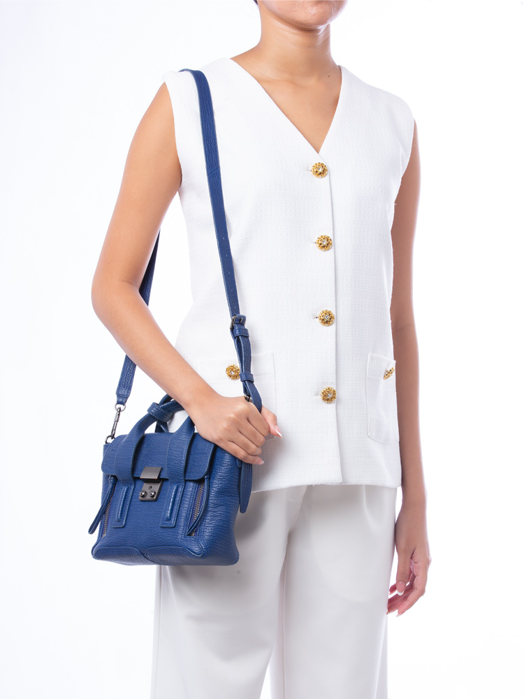 3.1 Textured Calfskin Mini Pashli Blue Marine