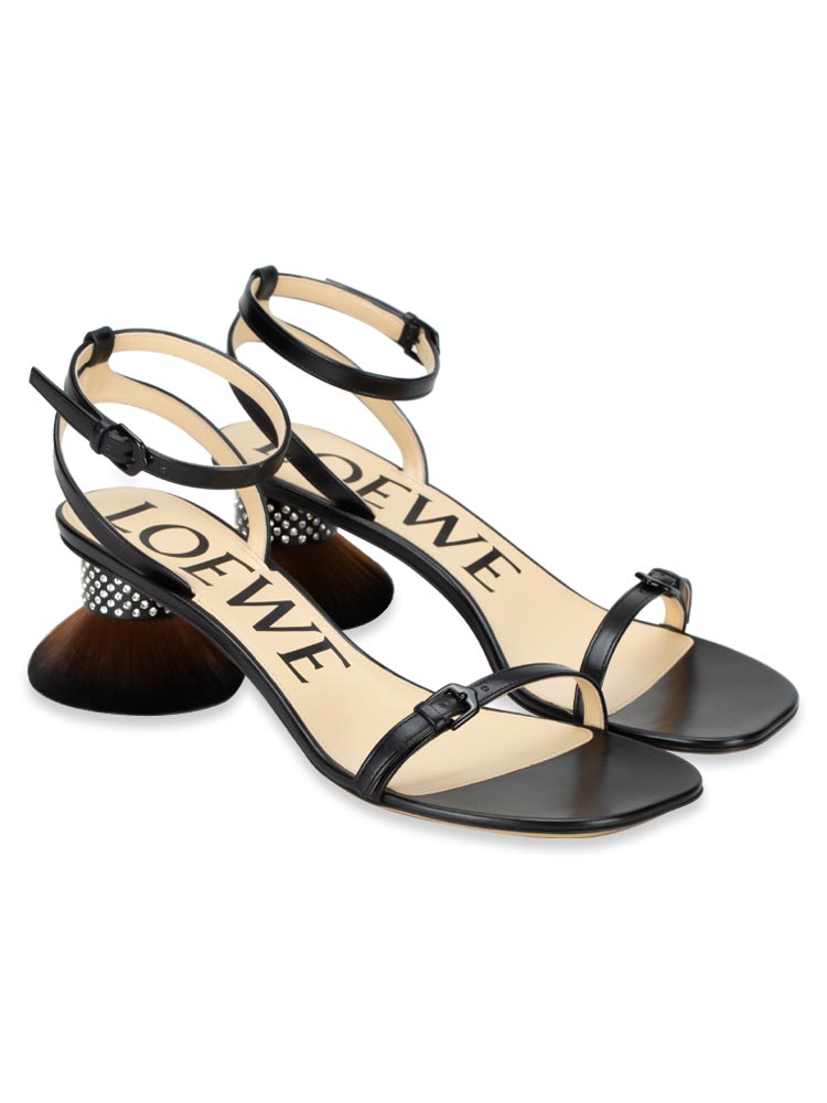 Calfskin Petal Brush crystal embellished sandals Black Sz 40