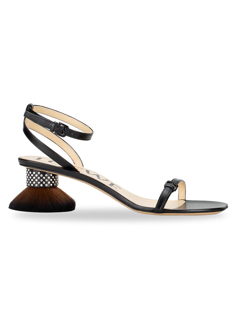 Calfskin Petal Brush crystal embellished sandals Black Sz 40