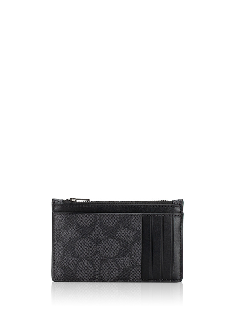 CV764 Signature Zip Card Case Charcoal Black