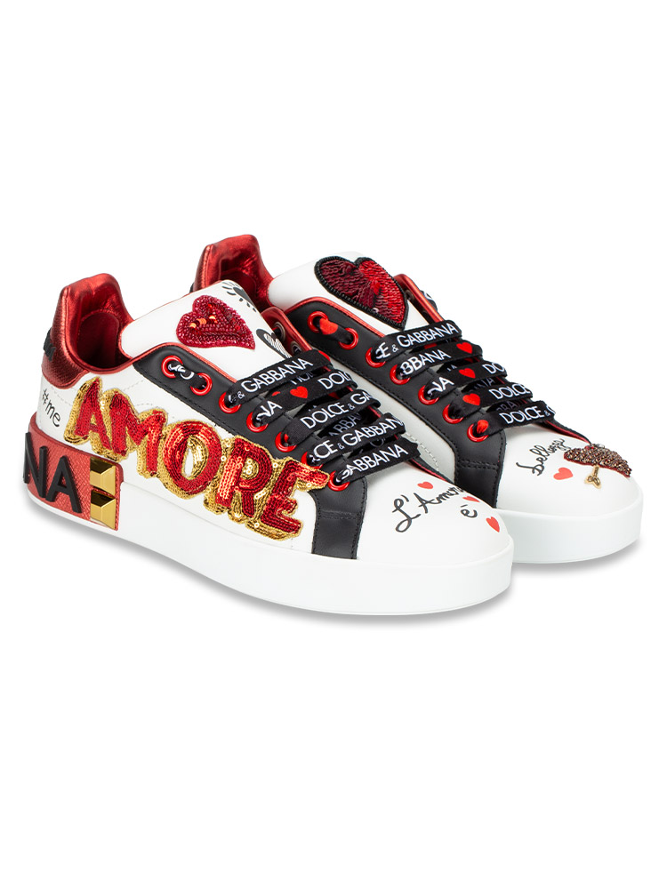 Calfskin Amore E Belezza Embellished Trainers Bianco Sz 36