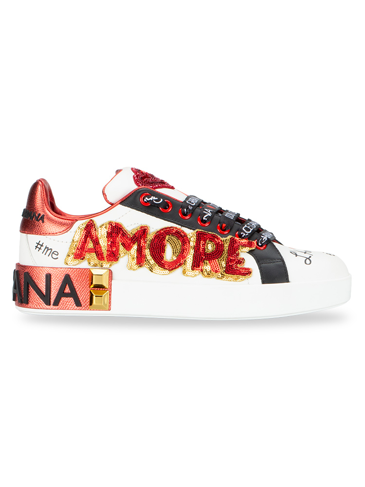 Calfskin Amore E Belezza Embellished Trainers Bianco Sz 36