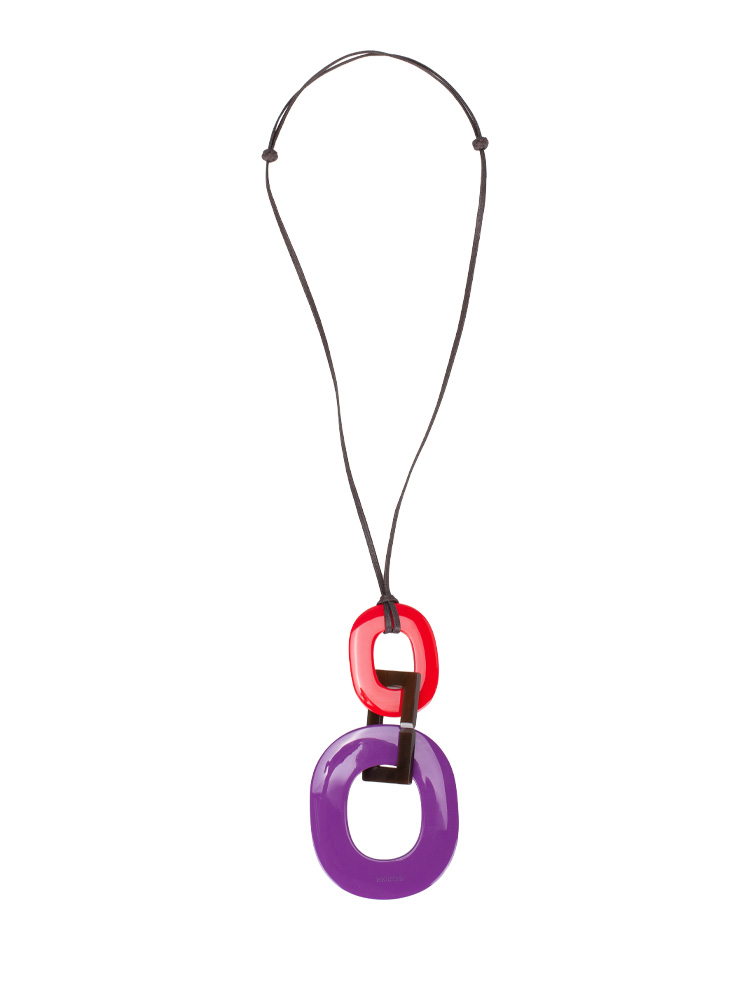 Lacquered Wood Buffalo Horn Kara Necklace Red Brown Purple