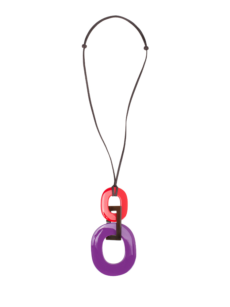 Lacquered Wood Buffalo Horn Kara Necklace Red Brown Purple