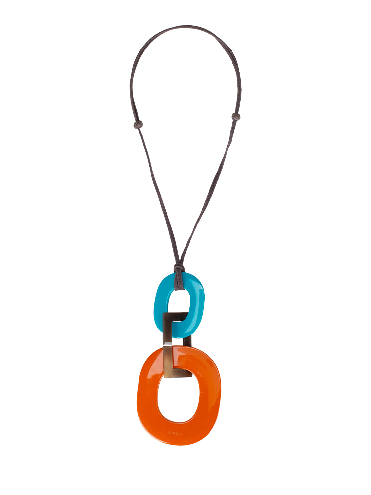 Lacquered Wood Buffalo Horn Kara Necklace Orange Turquoise Blue