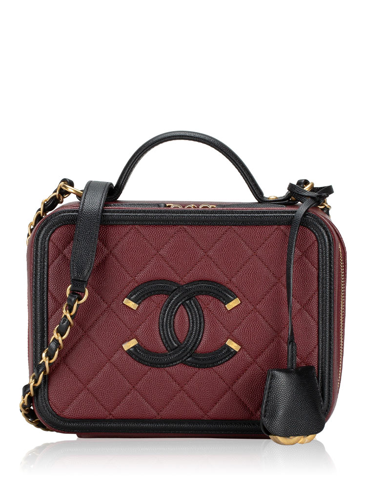 Caviar Medium CC Filigree Vanity Case Burgundy Black