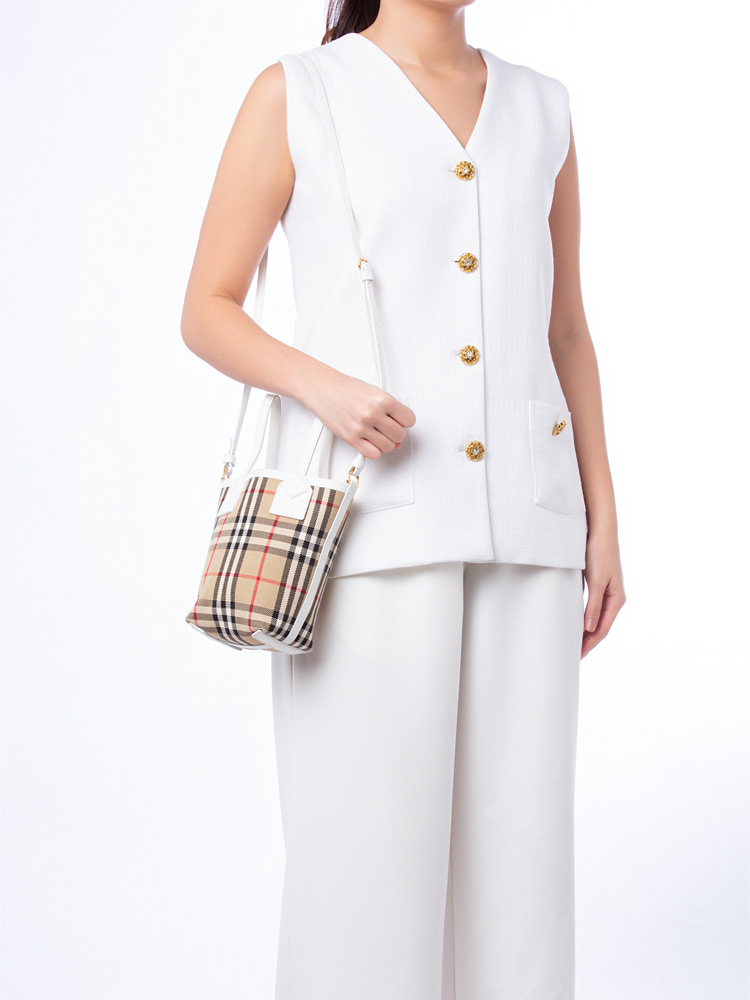 Cotton Vintage Check Mini Tote Archive Beige White