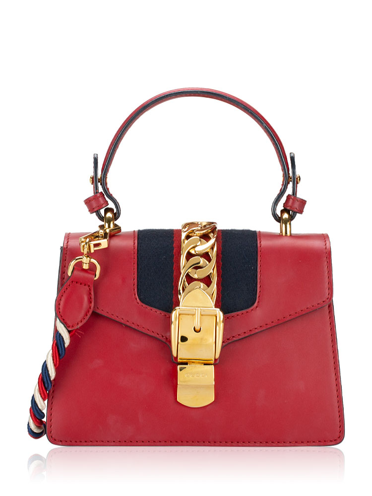 Calfskin Sylvie Mini Top Handle Bag Hibiscus Red