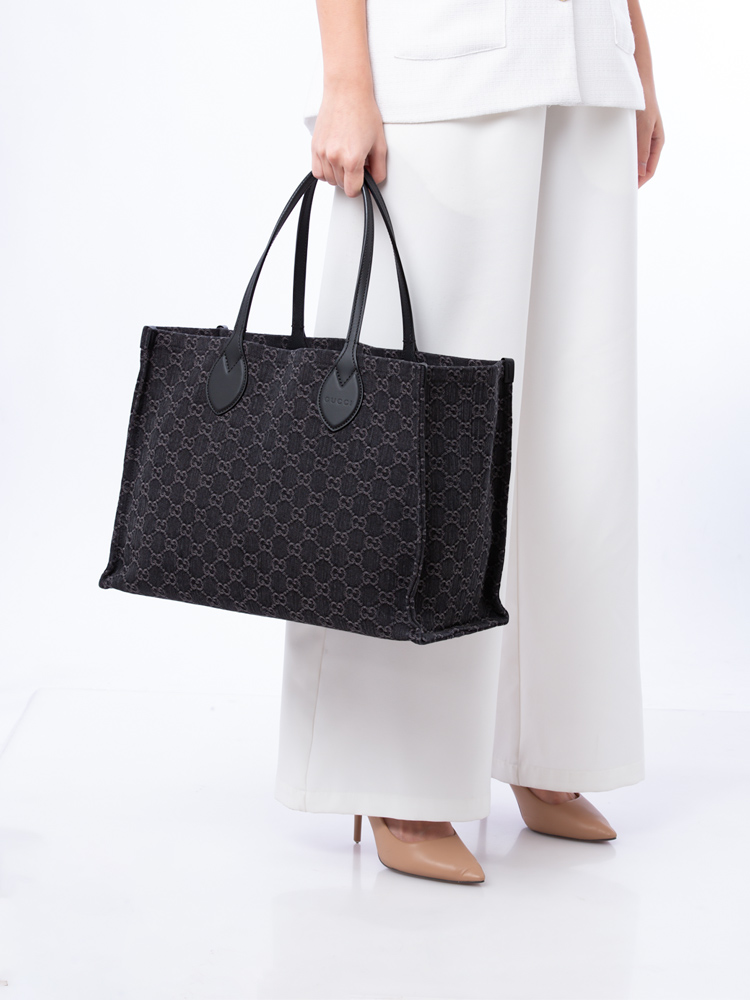 Denim GG Ophidia Large Tote Black Grey