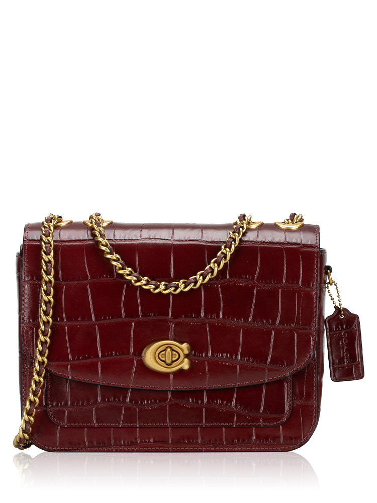 C6288 Madison Embossed Croco Shoulder Bag Wine