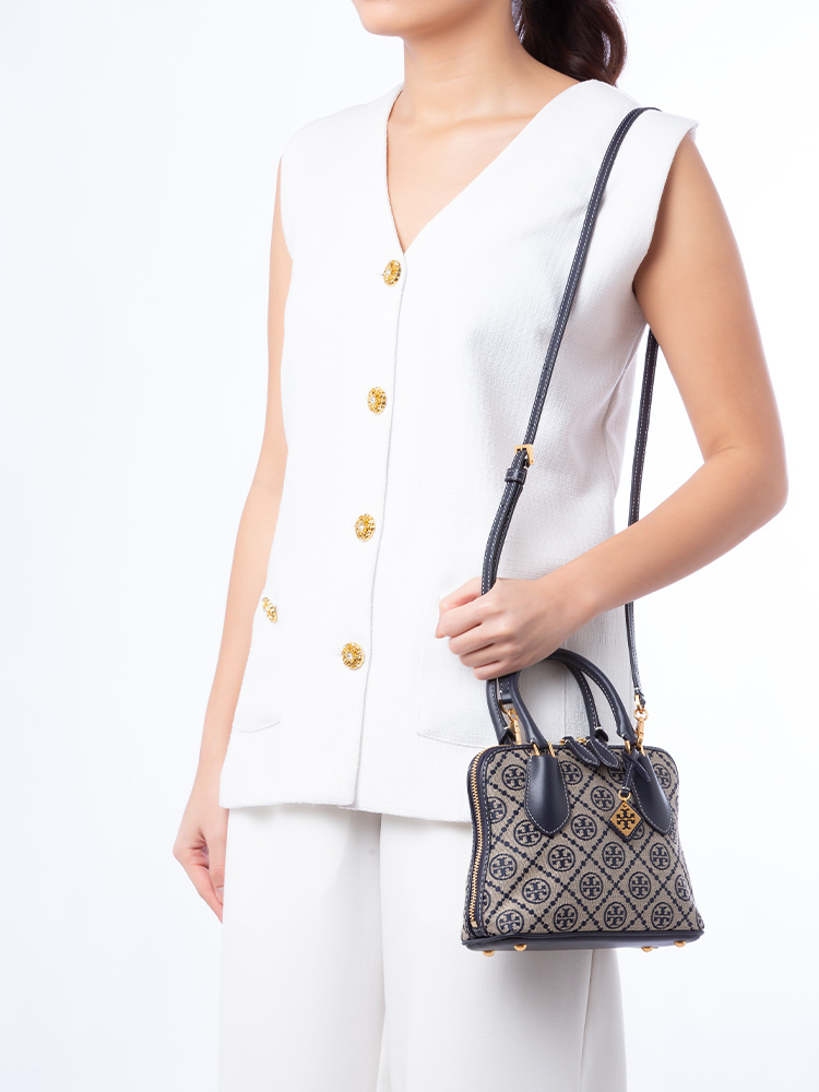 Mini T Monogram Jacquard Swing Bag Tory Navy