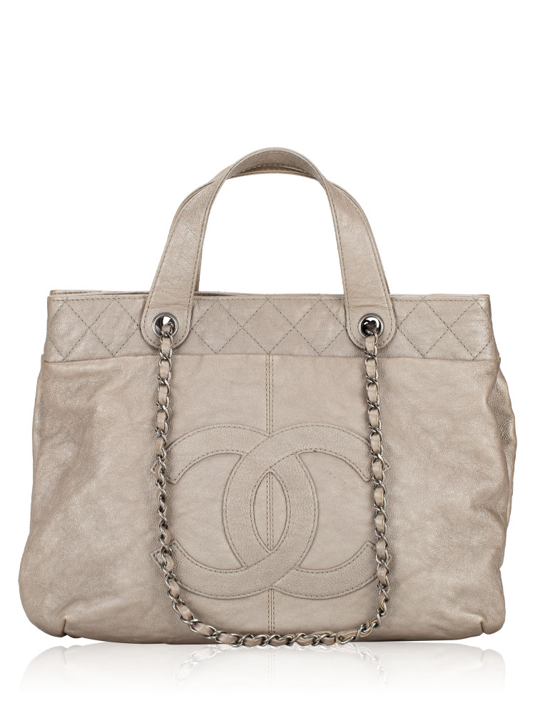 Grained Calfskin Trianon Medium Tote Silver