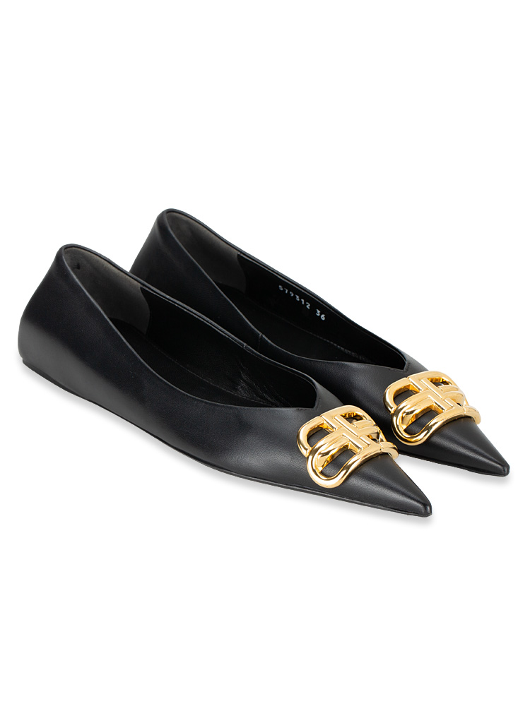 Nappa BB Knife Pointy Toe Ballerina Flats Black Sz 36